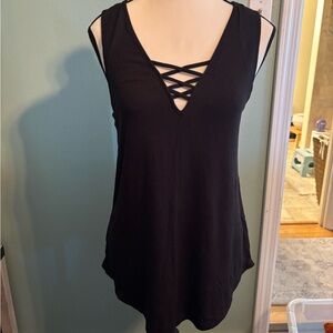 Black Sleeveless Top with Crisscross Detail